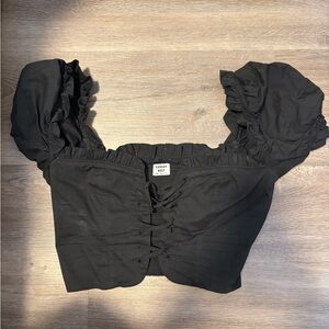 Sunday Best Black Lace-Up Puff Sleeve top